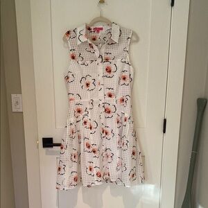 Betsey Johnson Sz 10 Fit And Flare Collared Lined Button Up Dress